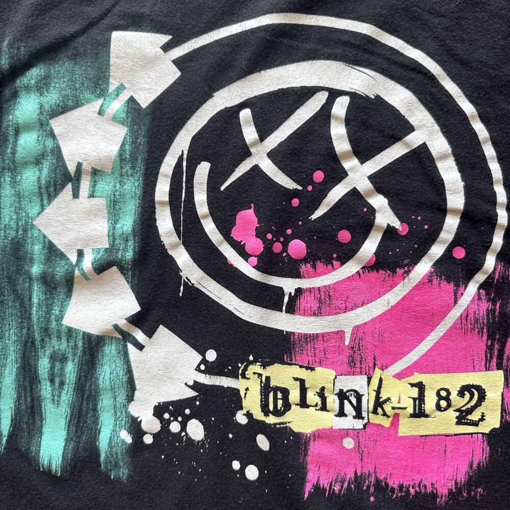 Womens Blink-182 Arrows Logo Band Tee XL Black Punk Rock Paint Splatter Graphic